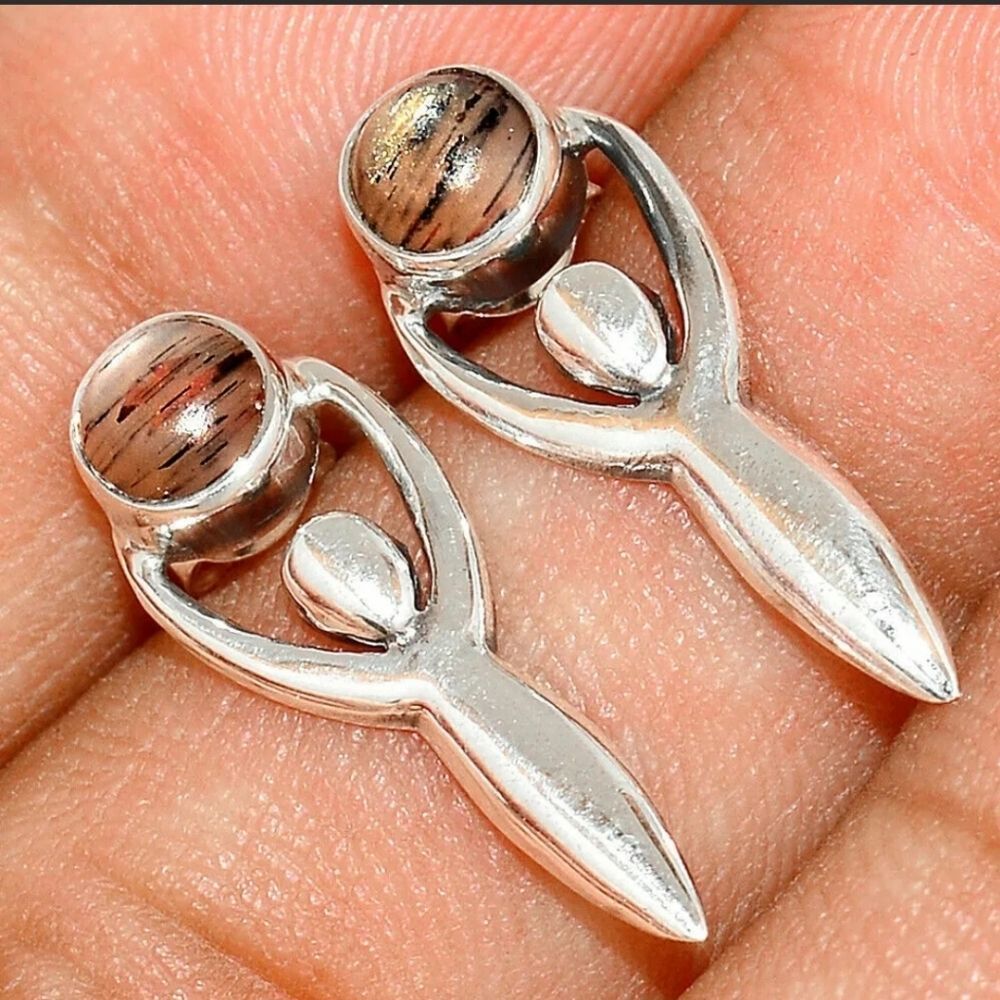 Goddess - Black Sunstone - Namibia 925 Sterling Silver Post Earring